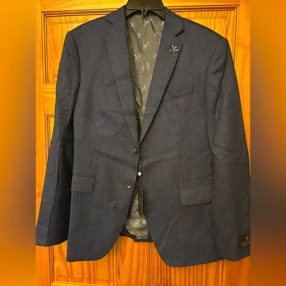 JOHN VARVATOS BLEECKER BLUE TWO BUTTON STRETCH WOOL BLEND BLAZER